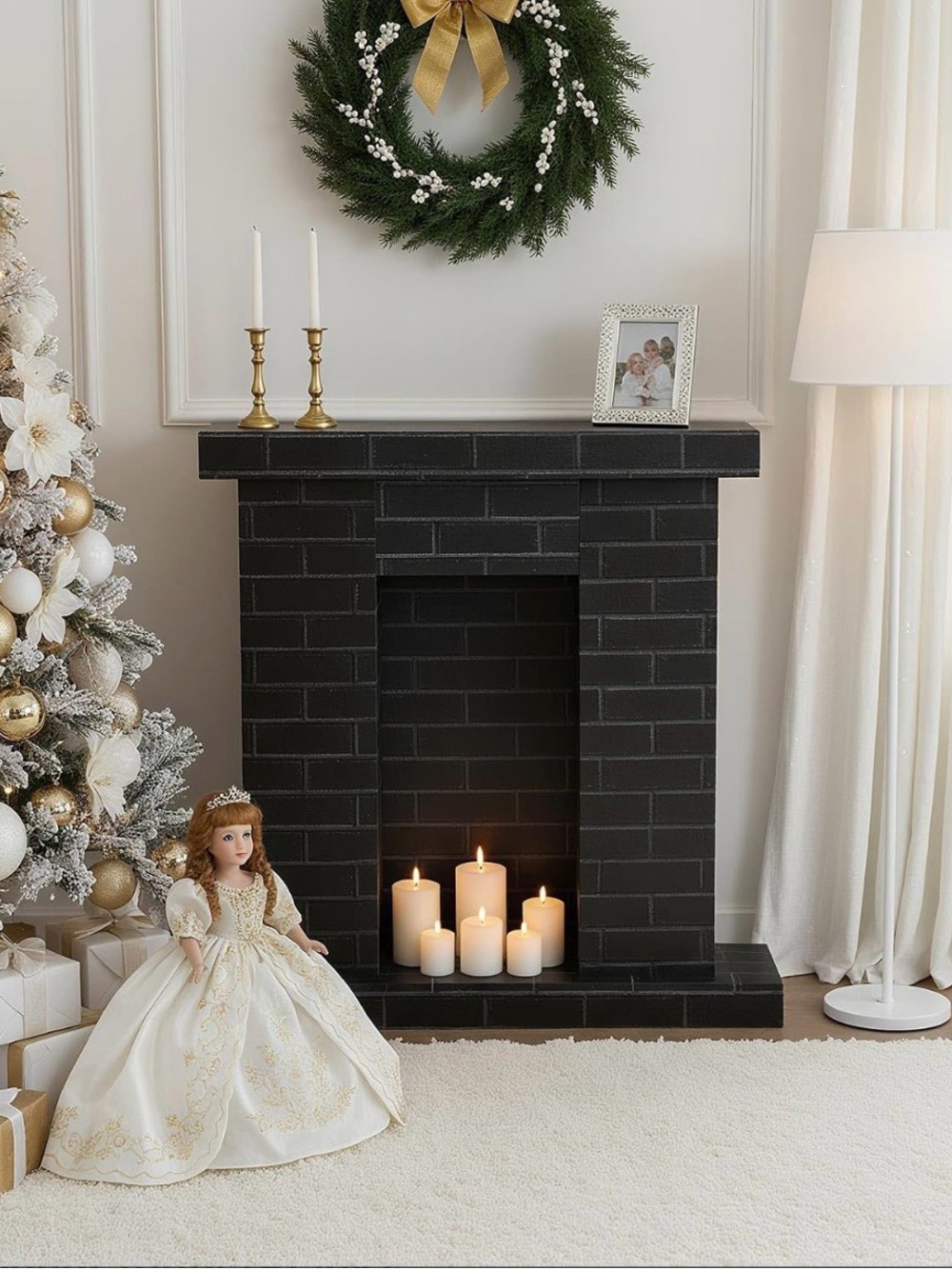 Decorative Black Faux Fireplace Mantel for Holiday Display